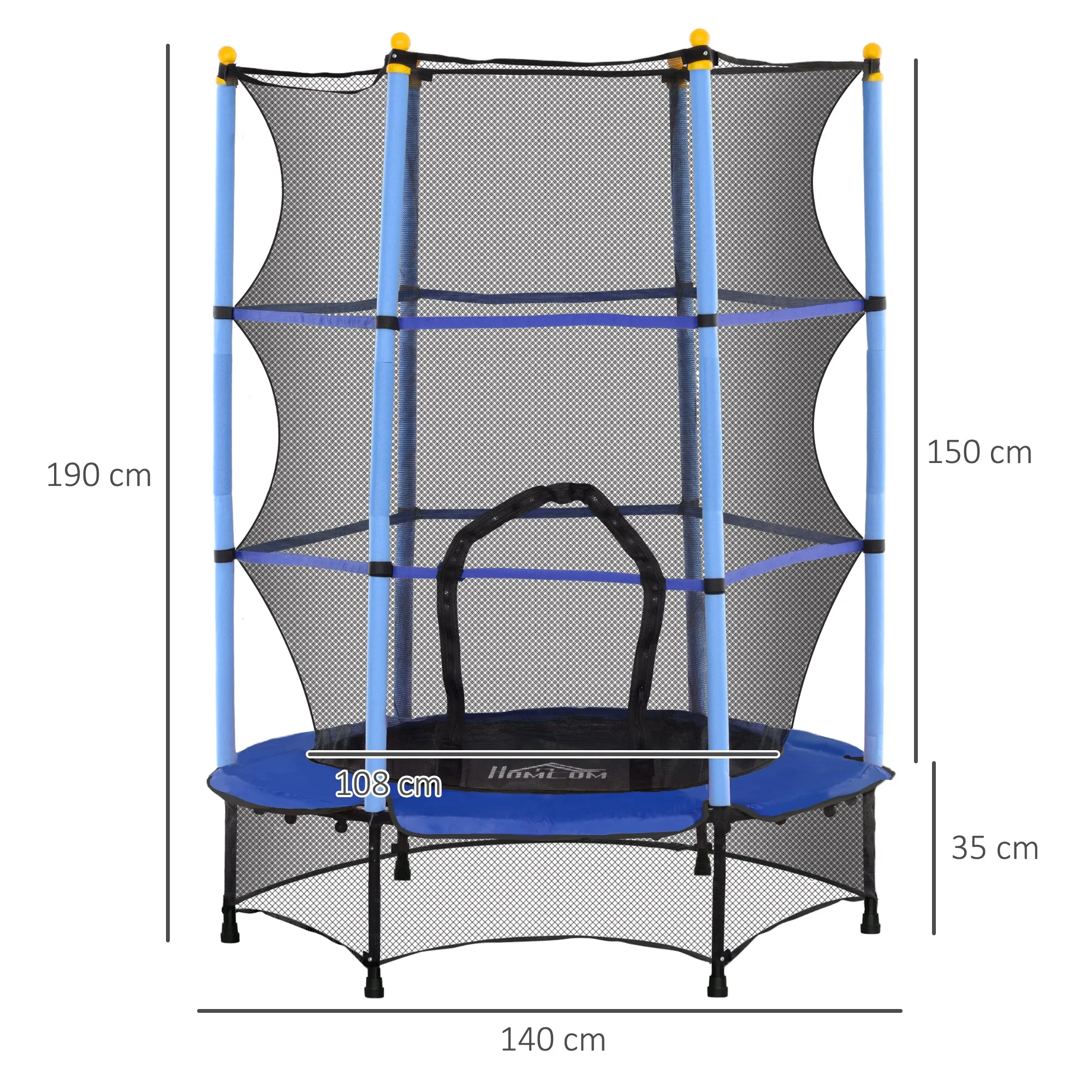 4.6FT/75" Kids Trampoline with Safety Enclosure, Indoor Outdoor Blue