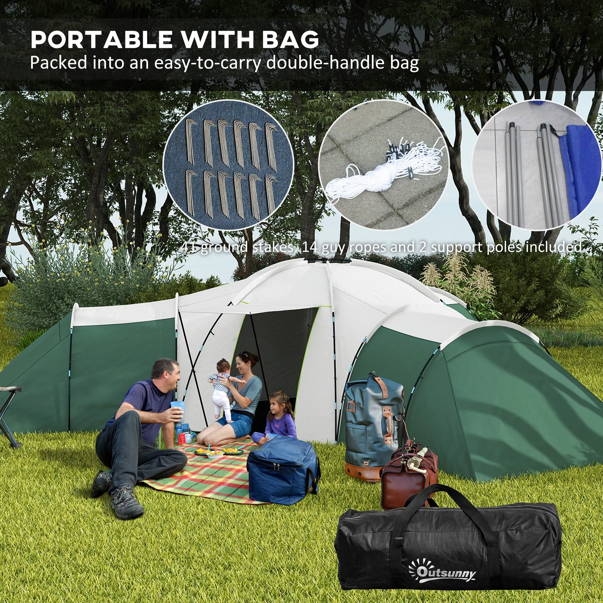 6-9 Man Tent with Bedrooms and Living Room, Accessories Included