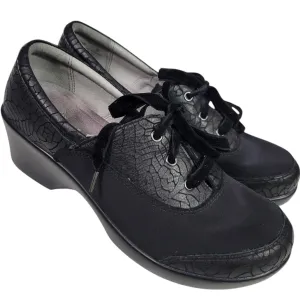 Alegria Madi Floral Notes Black Lace Up Oxfords Leather Comfort Wedge Neoprene 39 8.5