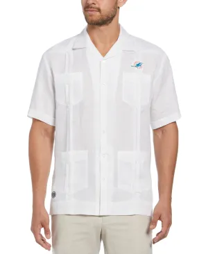 Big & Tall Miami Dolphins Logo Linen Short Sleeve 4 Pocket Guayabera