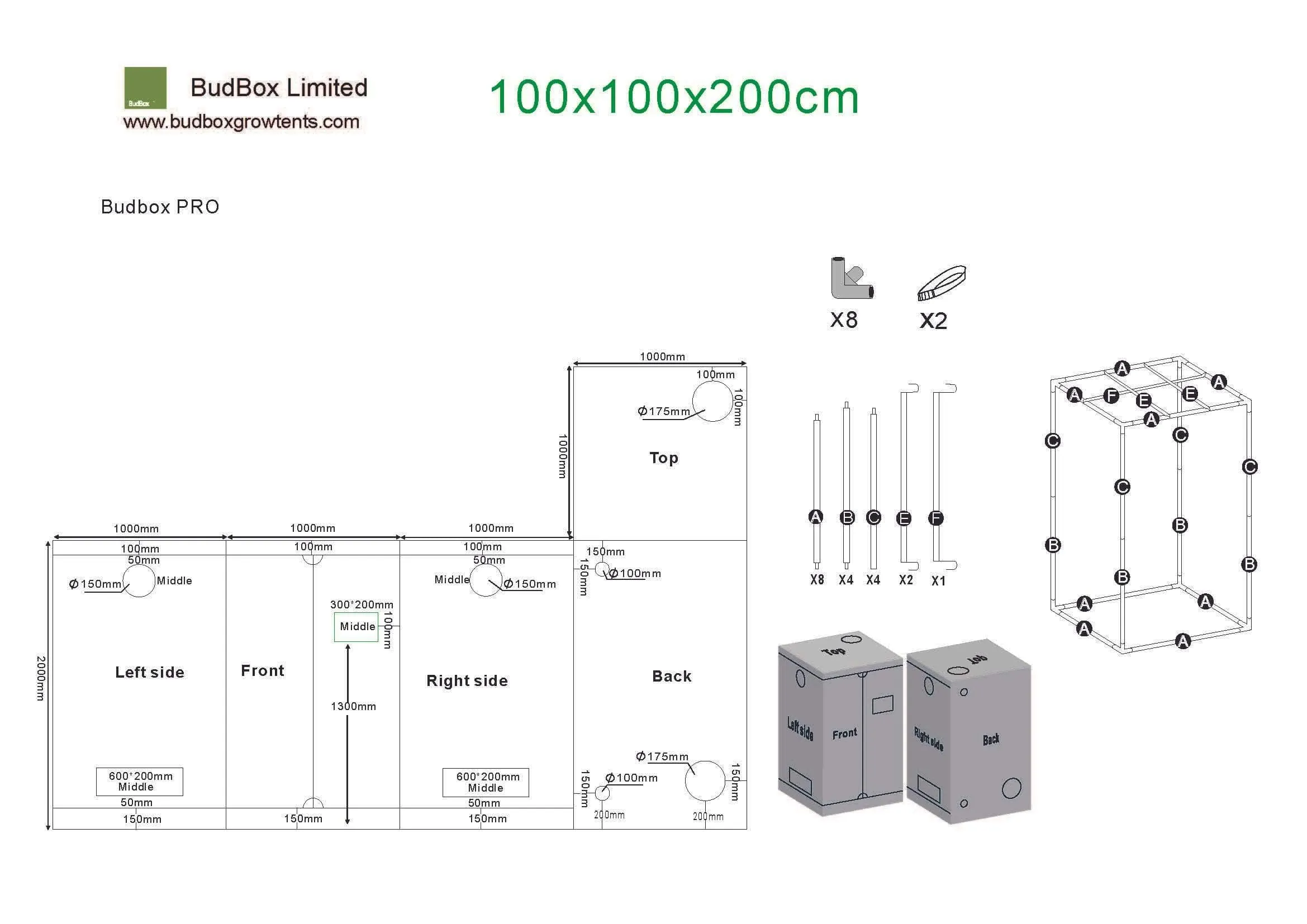 Bud Box Pro Tent Silver  - 100 x 100 x 200cm