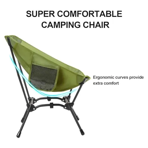 CAMEL CROWN Folding Camping Chair, Lightweight Portable Compact Lawn Chair with Side Pocket for Outdoor Travel Beach Picnic Hiking Backpacking Army Green