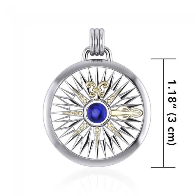 Celtic Fleur de Lis Compass Sterling Silver with 14k gold accent Pendant MPD075