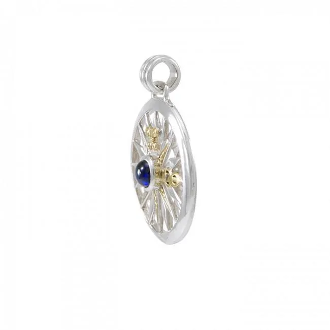 Celtic Fleur de Lis Compass Sterling Silver with 14k gold accent Pendant MPD075