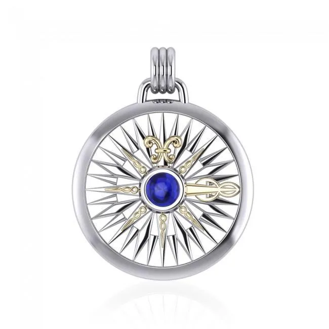 Celtic Fleur de Lis Compass Sterling Silver with 14k gold accent Pendant MPD075