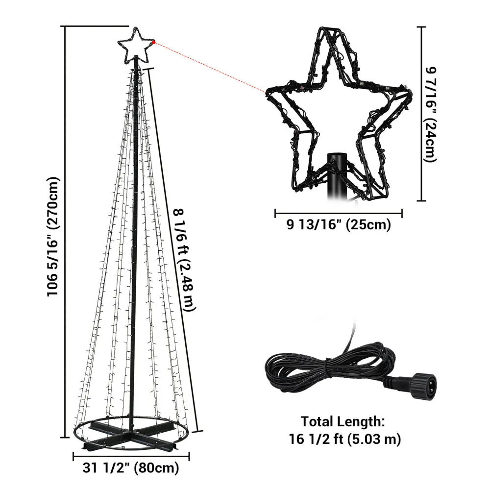 DIY 9ft Waterproof Outdoor Xmas Tree Light Show Solar