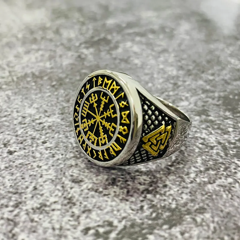 Futhark Runes Compass Sterling Silver Viking Ring