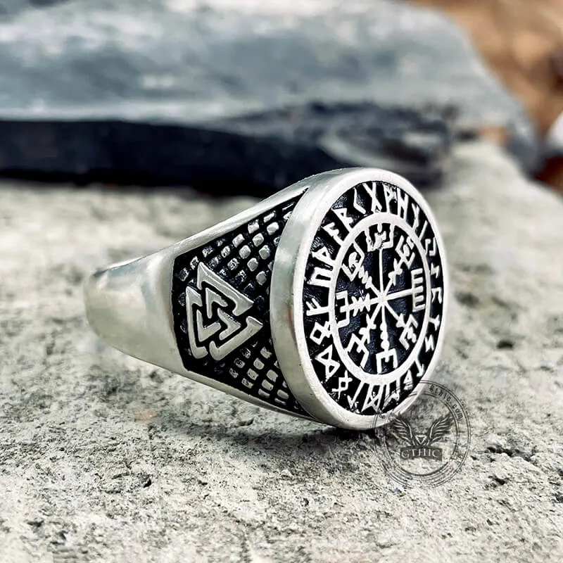 Futhark Runes Compass Sterling Silver Viking Ring