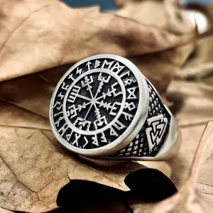 Futhark Runes Compass Sterling Silver Viking Ring