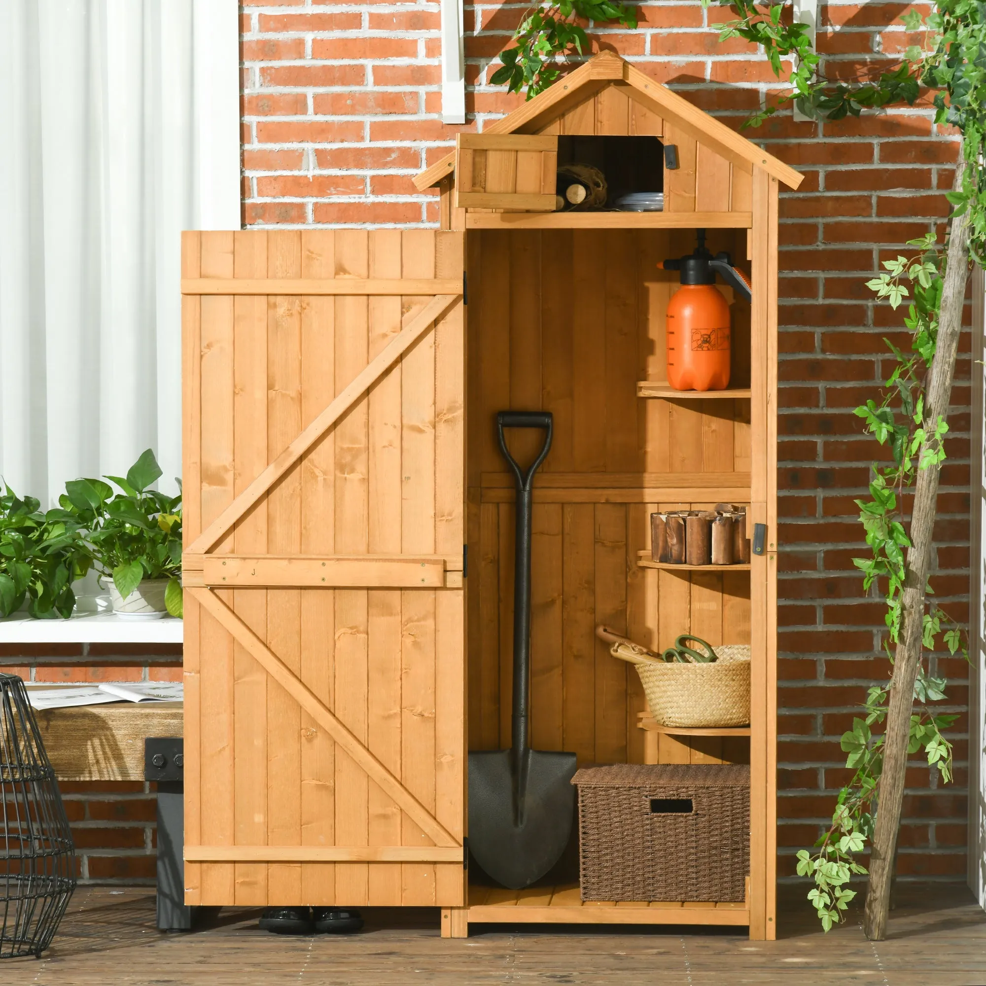 Garden Shed Vertical Utility 3 Shelves Shed Wood Outdoor Garden Tool Storage Unit Storage Cabinet