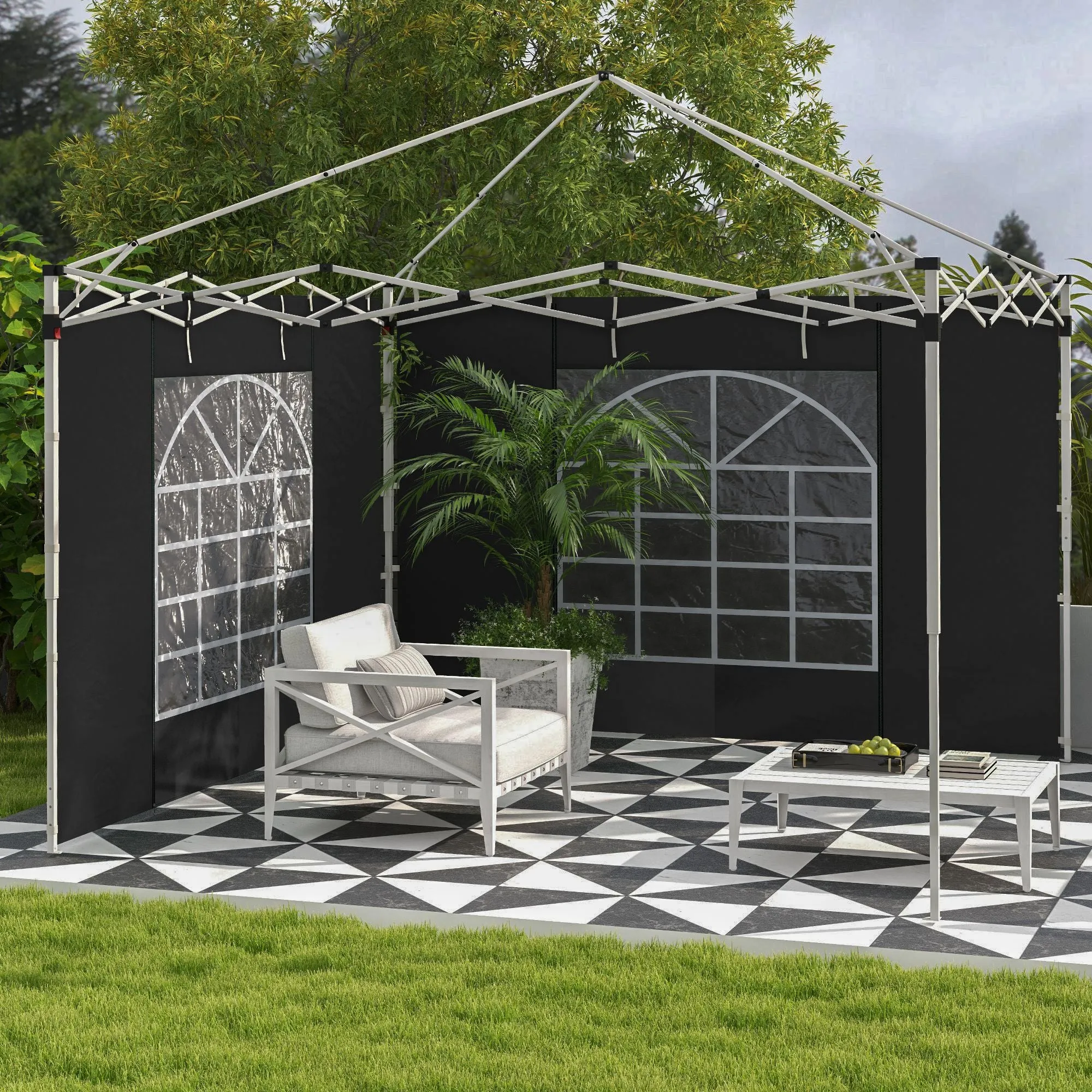 Gazebo Side Panels, 2 Pack Sides Replacement, for 3x3(m) or 3x6m Pop Up Gazebo, with Windows and Doors, Black