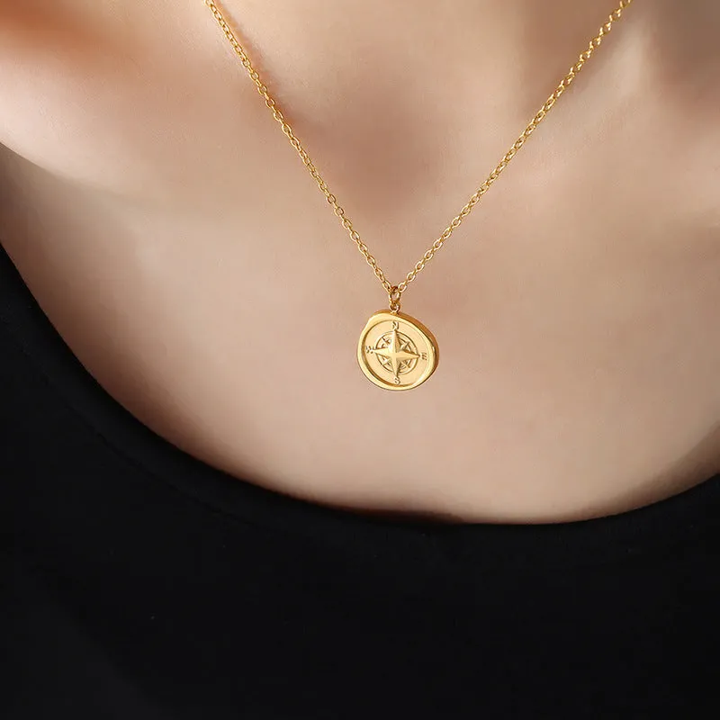 Hot Selling 18K Gold Plated Compass Pendant Necklace - European American Style