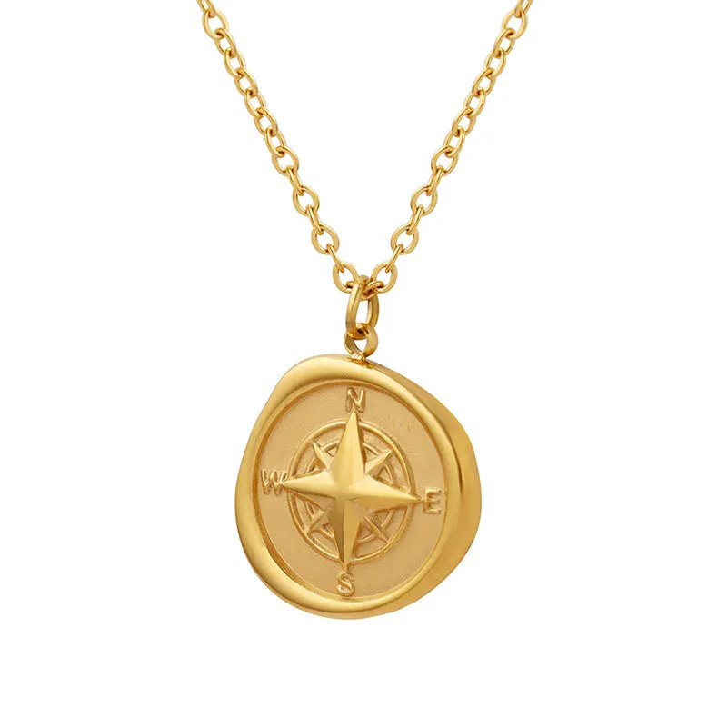 Hot Selling 18K Gold Plated Compass Pendant Necklace - European American Style