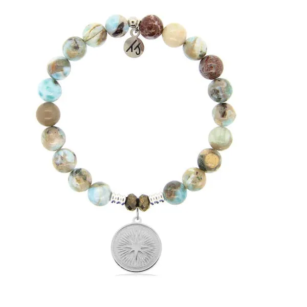 Larimar Stone Bracelet with Guidance Sterling Silver Charm