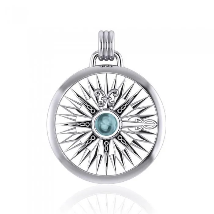 Lift up your head and be guided ~ Celtic Knotwork Compass Rose Sterling Silver Pendant with Gemstone TPD075