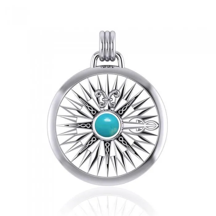 Lift up your head and be guided ~ Celtic Knotwork Compass Rose Sterling Silver Pendant with Gemstone TPD075