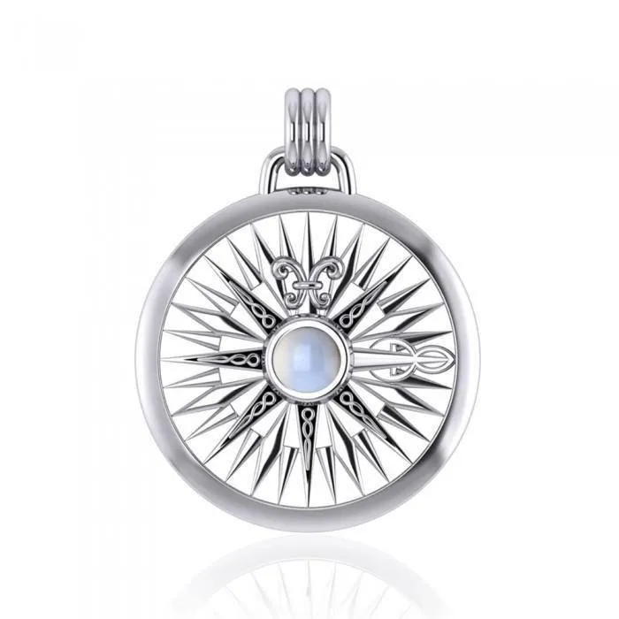 Lift up your head and be guided ~ Celtic Knotwork Compass Rose Sterling Silver Pendant with Gemstone TPD075