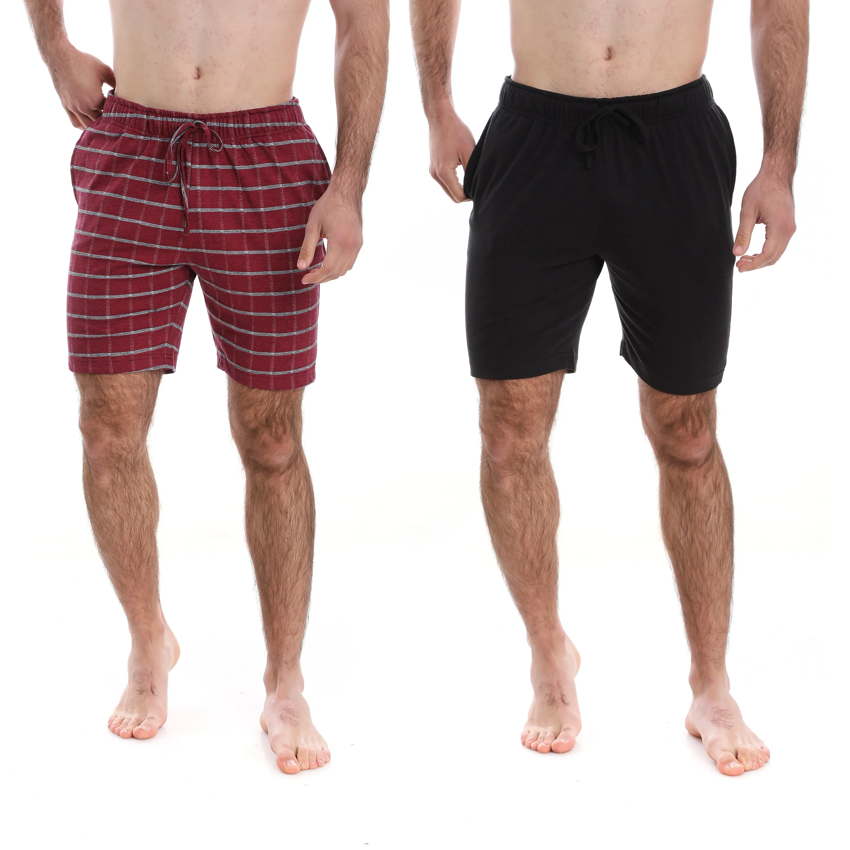 MEN’S PLAID MAROON/BLACK KNIT COTTON BLEND LOUNGE SHORTS - 2 PK