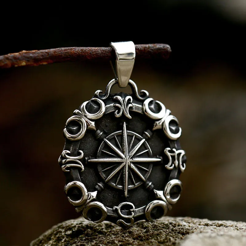 Nautical-Inspired Titanium Steel Compass and Anchor Pendant for Men