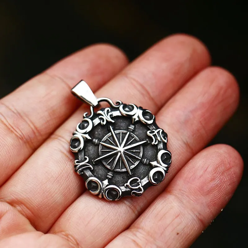 Nautical-Inspired Titanium Steel Compass and Anchor Pendant for Men