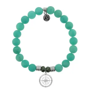 Peruvian Amazonite Stone Bracelet with Compass Rose Sterling Silver Charm