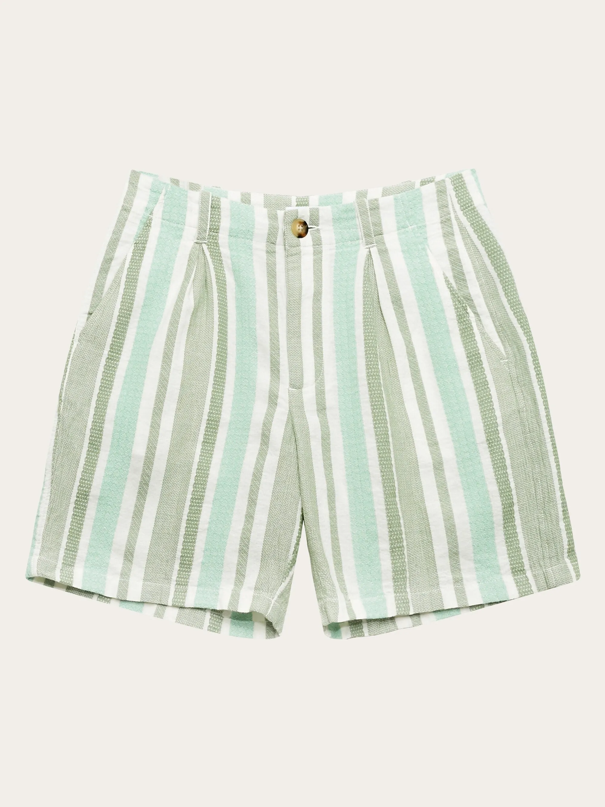 POSEY wide mid-rise pleated jacquard woven stripe shorts - GOTS/Vegan - Green stripe