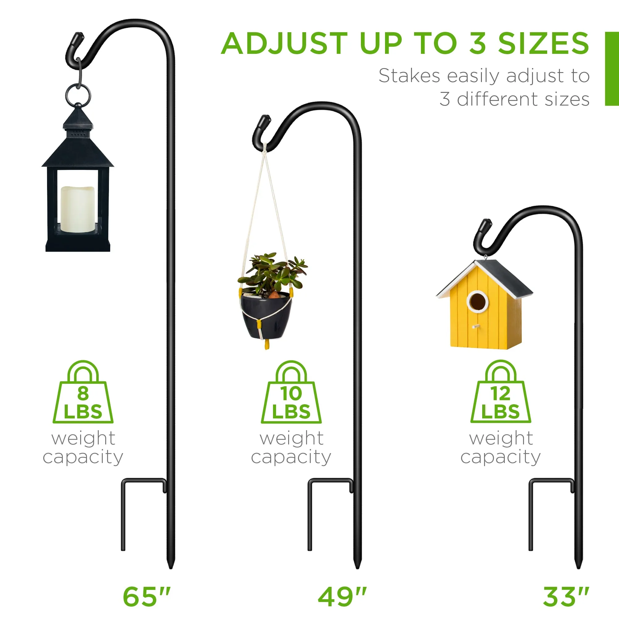 Set of 4 Shepherd Hooks Outdoor Garden Hooks w/ 2-Prong Base - 65in