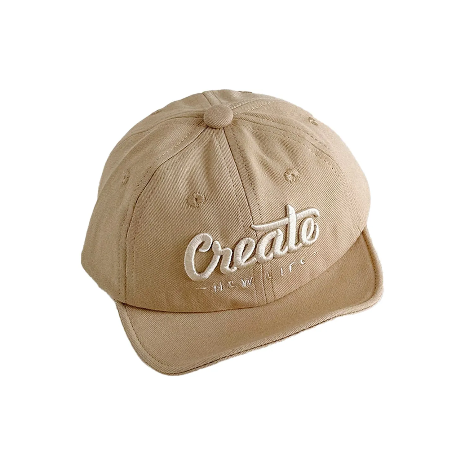 Short brim baseball cap with letter embroidery for boys, girls and baby hats with sun protection and sun protection for children