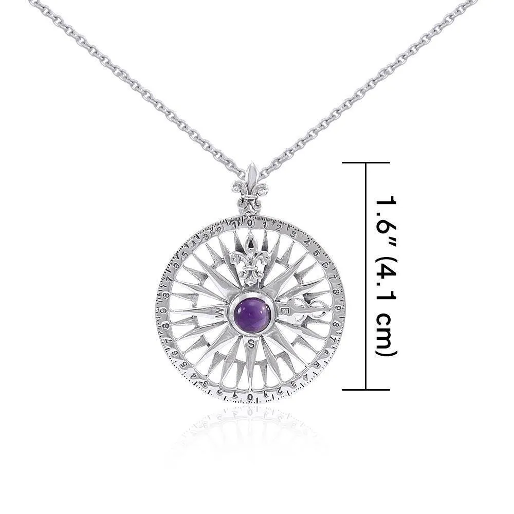 Silver Compass Rose Gemstone Pendant and Chain Set TSE764