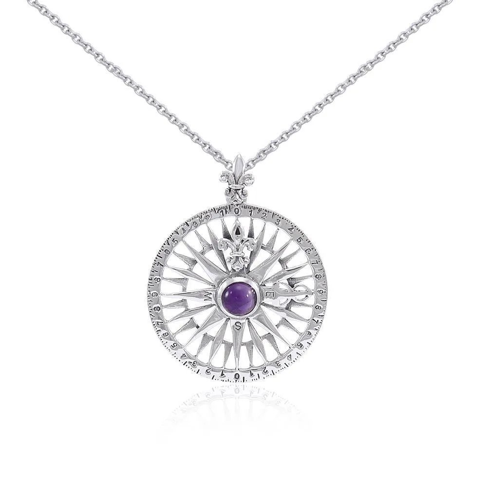 Silver Compass Rose Gemstone Pendant and Chain Set TSE764