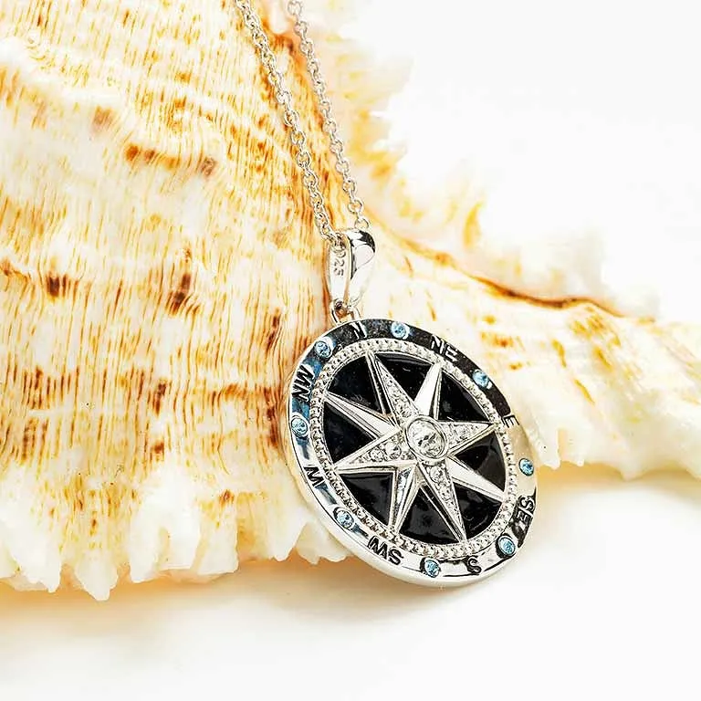 Sterling Silver Enamel Compass Necklace