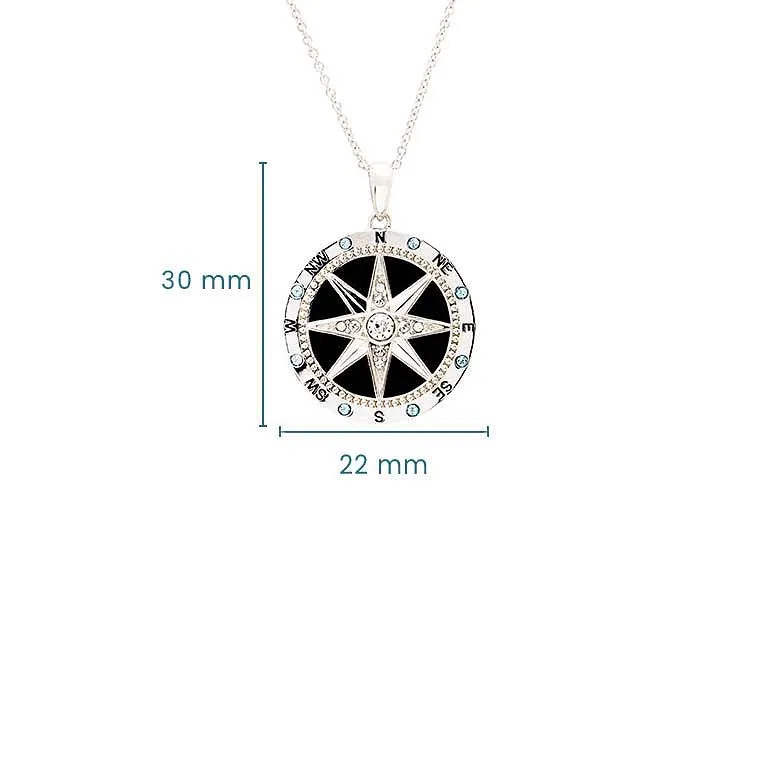 Sterling Silver Enamel Compass Necklace