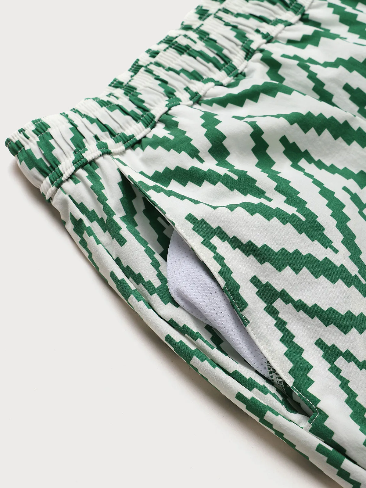 The Green Geometric Beach Men's 5" Swimming Trunks