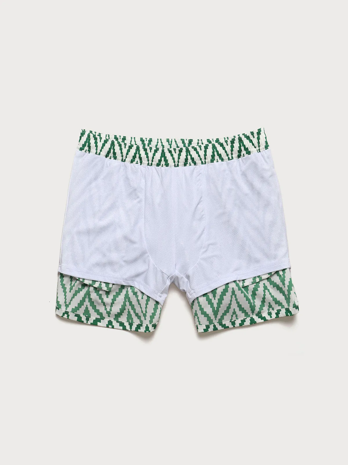 The Green Geometric Beach Men's 5" Swimming Trunks