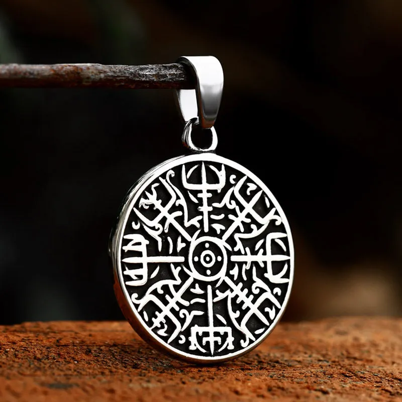 Titanium Steel Nordic Viking Compass Pendant for Men - Retro Wholesale Accessories