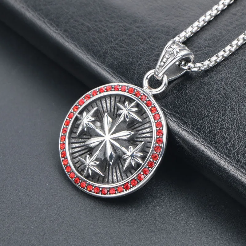 Trendy Retro Men's Titanium Steel Necklace with Octagram Compass Pendant - Wholesale Sweater Chain Accessories