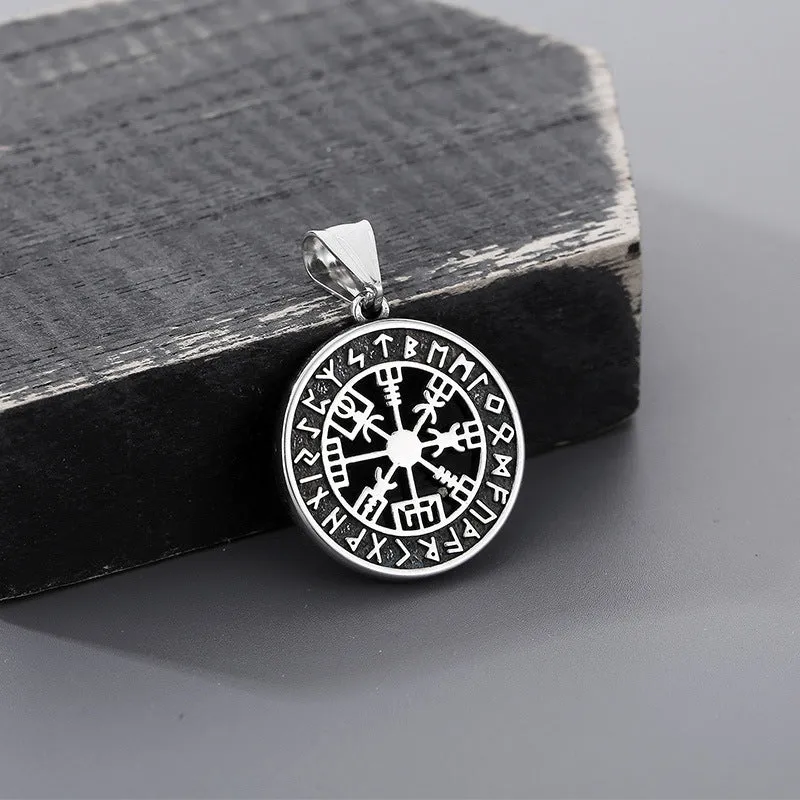 Trendy Viking Lunaven Compass Pendant for Men - Retro Personalized Titanium Steel Accessory