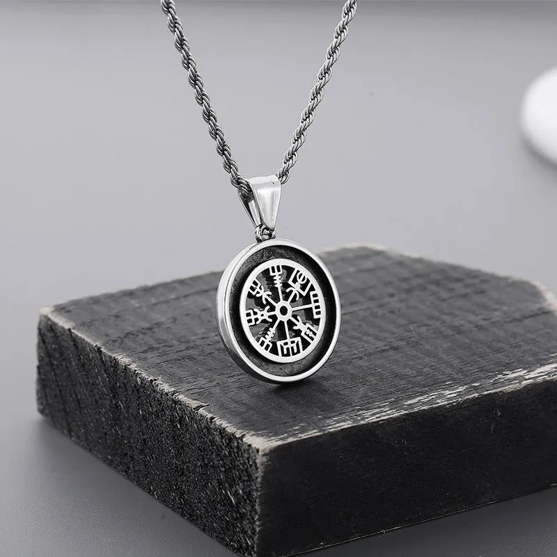 Trendy Viking Lunaven Compass Pendant for Men - Retro Personalized Titanium Steel Accessory