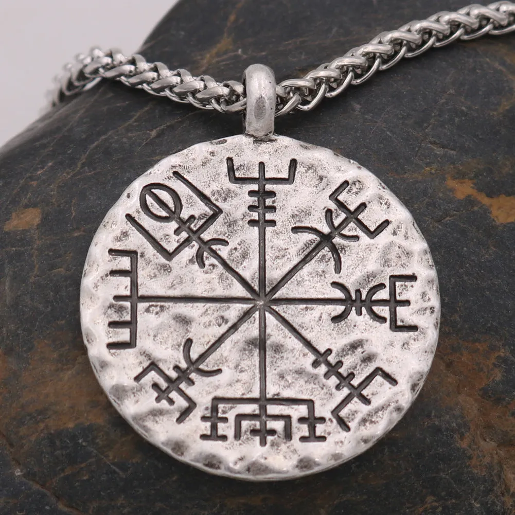 Viking Compass Metal Necklace - Nordic Mythology Pendant for Men