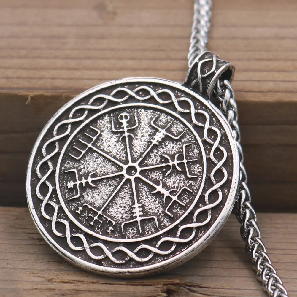 Viking Compass Rune Pendant - Norse Legacy Men's Metal Necklace with Vintage Charm