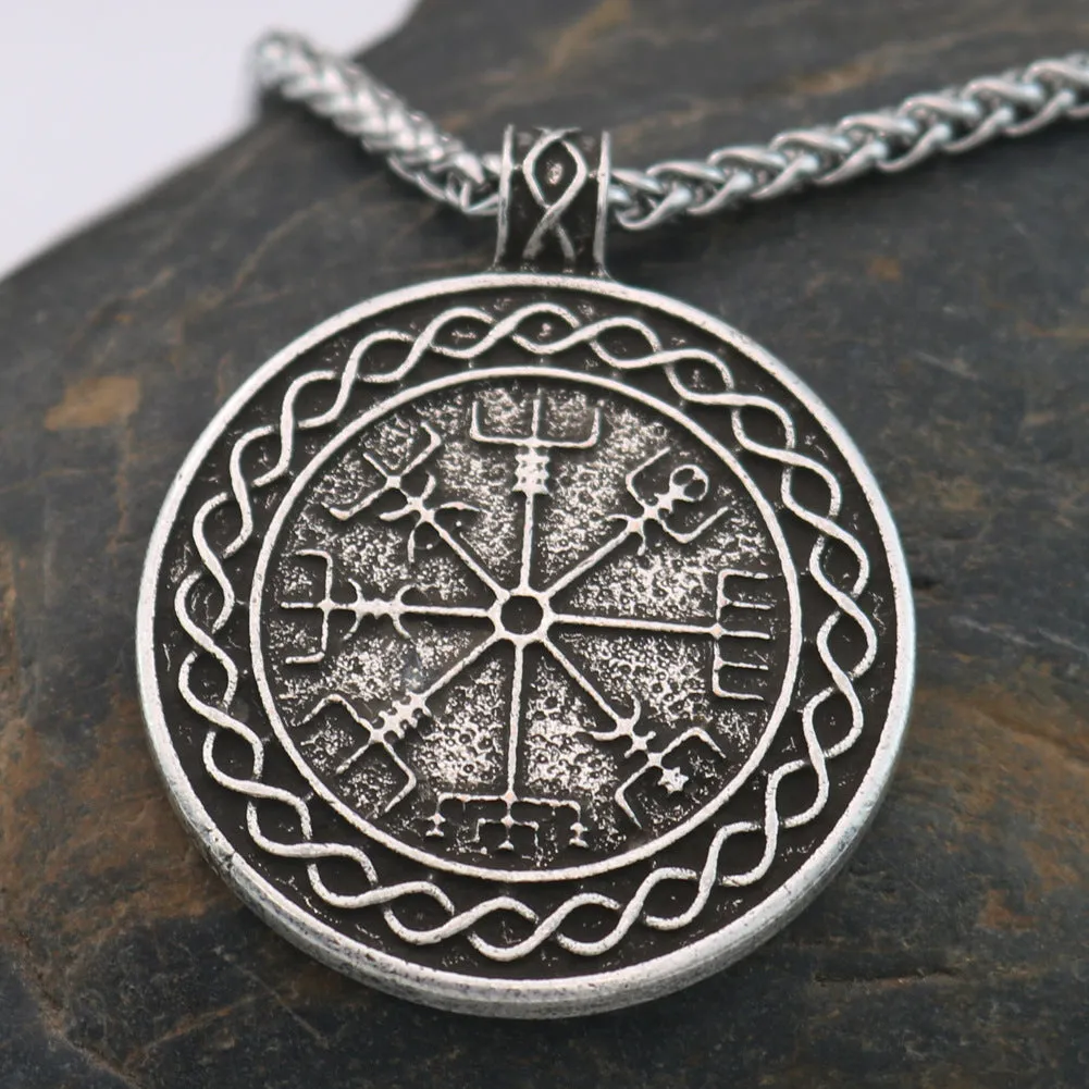 Viking Compass Rune Pendant - Norse Legacy Men's Metal Necklace with Vintage Charm