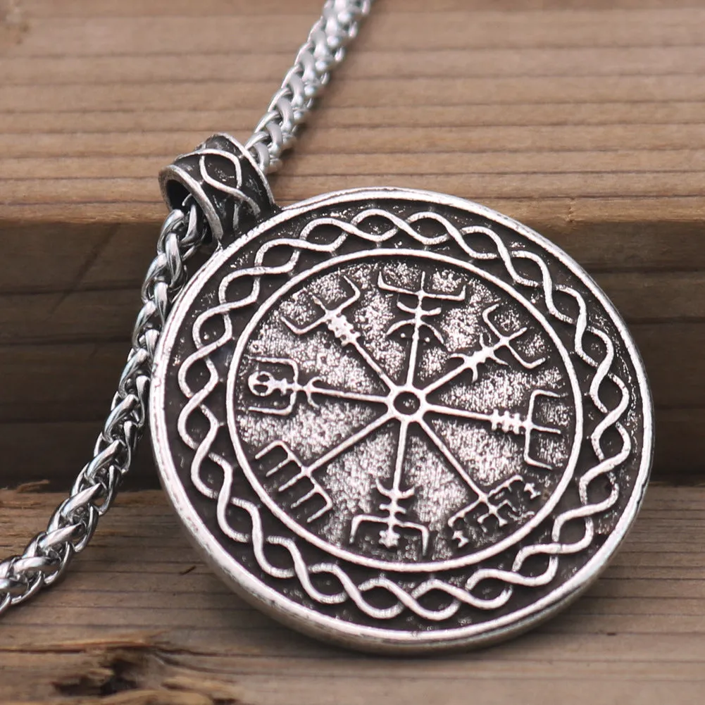 Viking Compass Rune Pendant - Norse Legacy Men's Metal Necklace with Vintage Charm