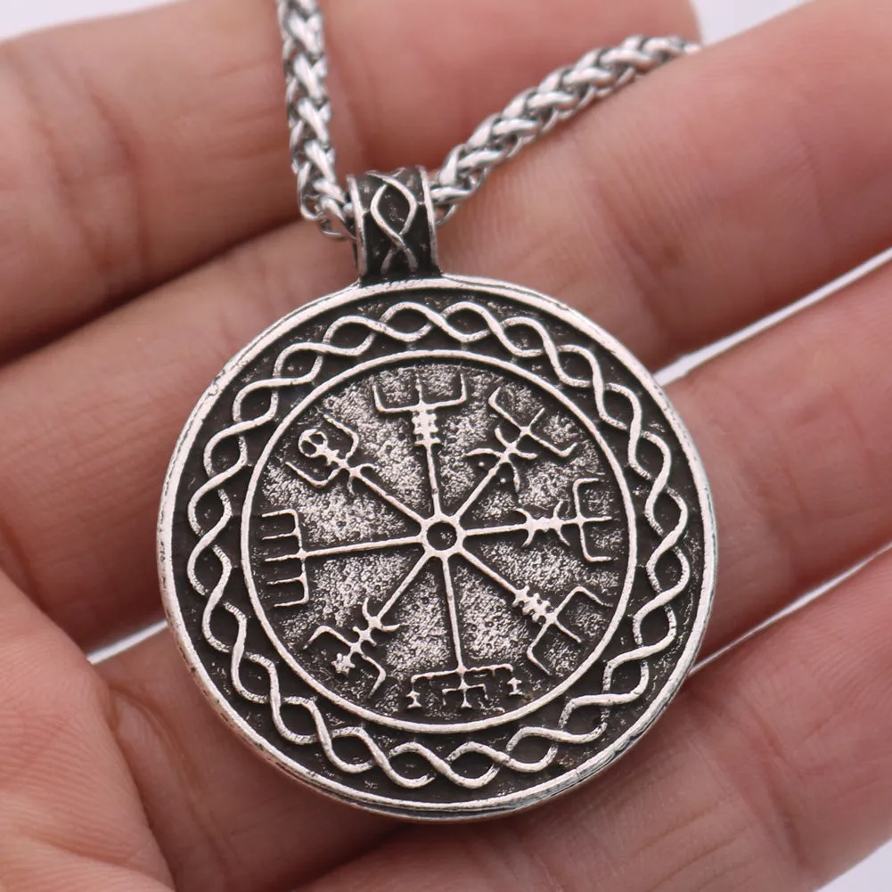 Viking Compass Rune Pendant - Norse Legacy Men's Metal Necklace with Vintage Charm