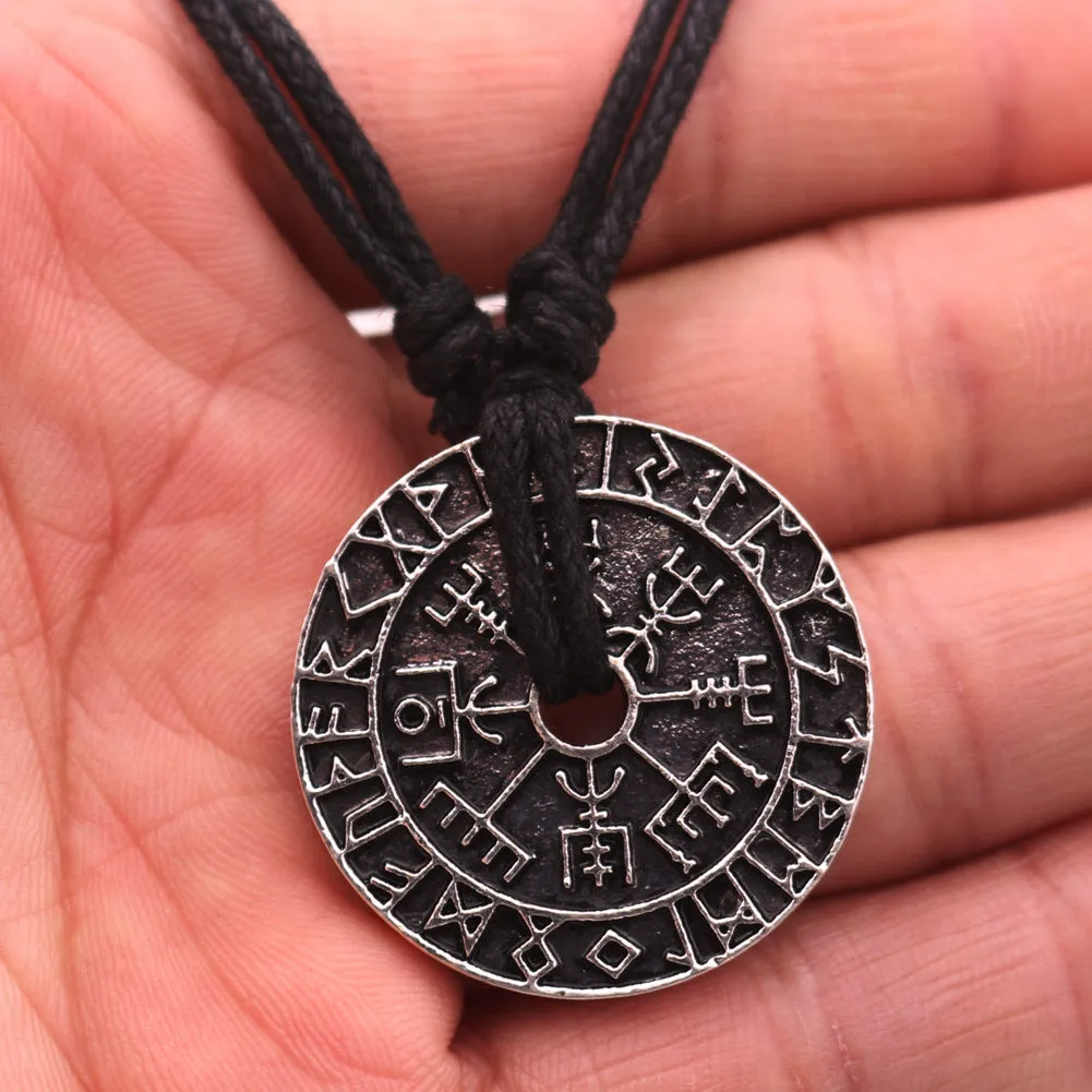 Viking Rune Compass Metal Necklace with Norse Legacy Design for Men