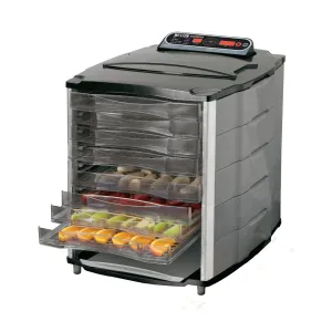 Weston 10-Tray Black and Silver Food Dehydrator with Temperature Display, Black/Silver