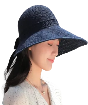 Women Wide Brim Summer Sun Hat Lightweight Foldable Beach Sun Hat for Ladies Travel Roll up Ponytail Visor Plain